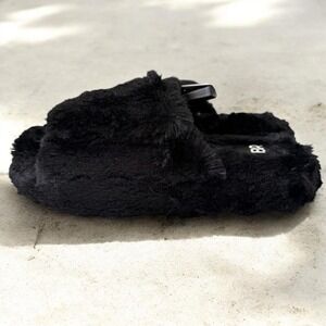 Nordstrom BP Black Fuzzy Slippers Cozy Soft Girl Winter Lounge Essential  L